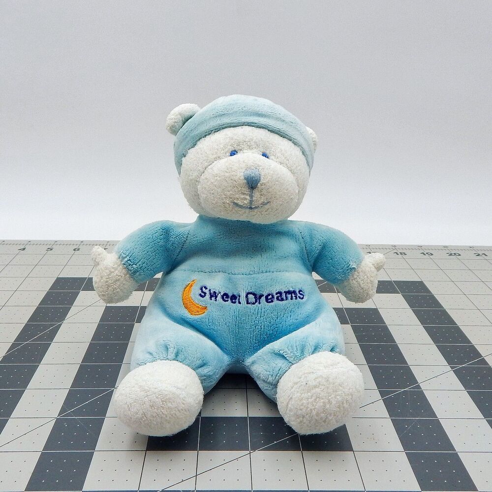 Russ Sweet Dreams Blue Plush Bear Rattle Stuffed Hat Blue Eyes Pajama PJs 6 In